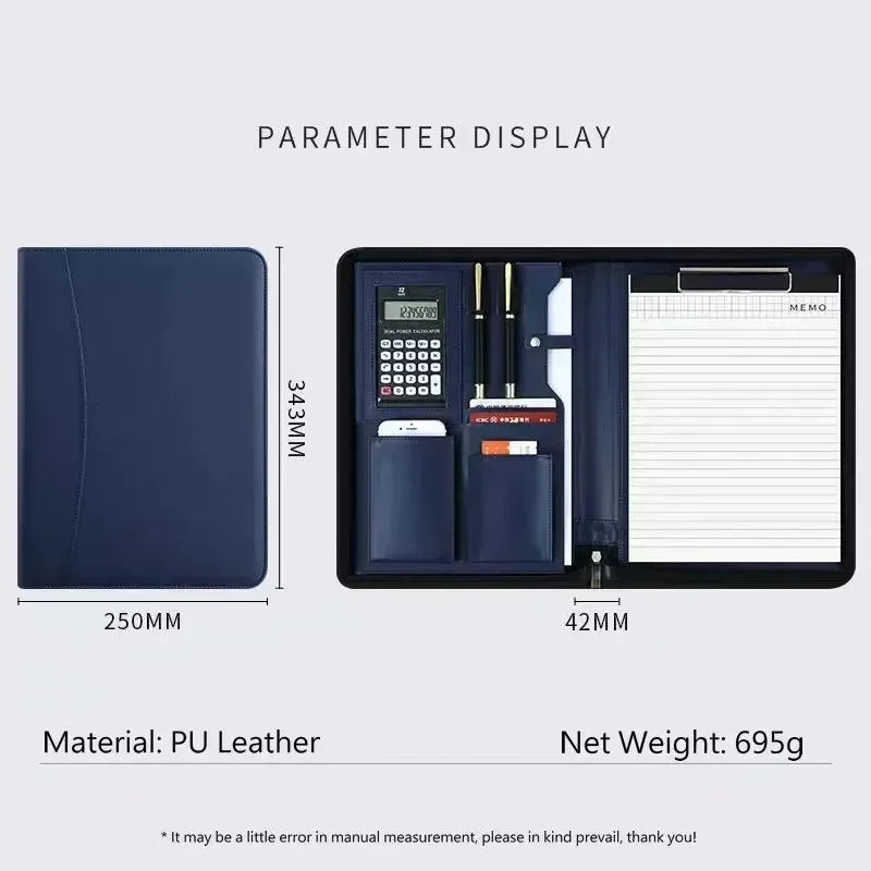 바인더 포함 가죽 계산기 케이스 폴더, 문서 지퍼, Padfolio, 비즈니스 PU