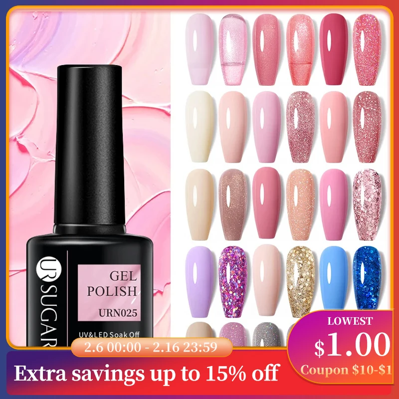 Ur Sugar Pink Glitter Sequin Gel Nail Soak Off Uv Nail Art Vernice Semipermanente Tutto Per Manicure Forniture Per Unghie