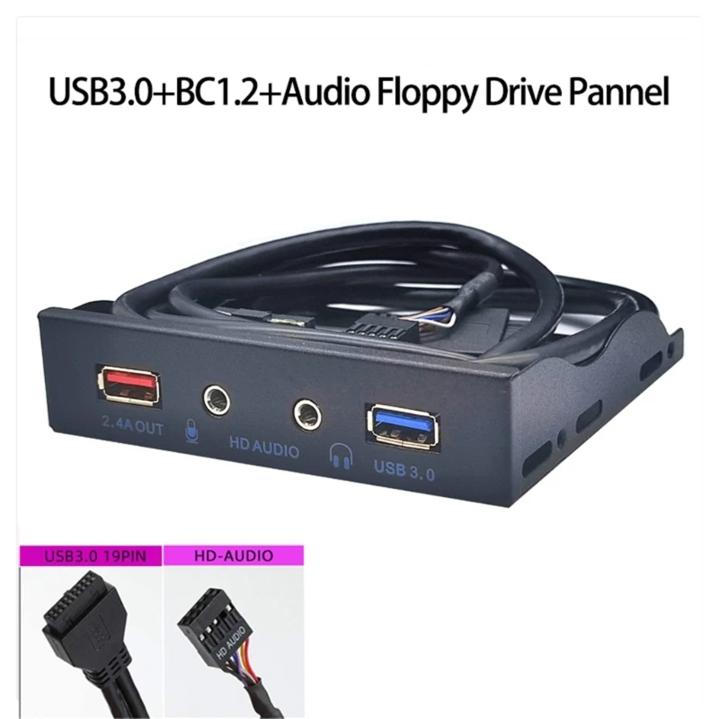 플로피 베이 2 포트 USB 허브 3.5mm 이어폰 인터페이스 PC 전면 패널 T5EE