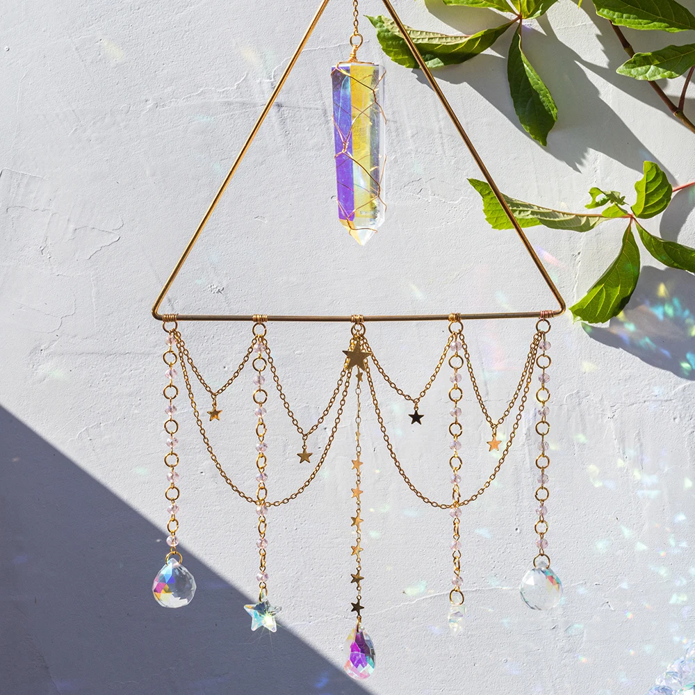 

Crystals Big Triangle Suncatcher,Rainbow Maker,Hanging Window Ornament,Outdoor Indoor Garden Decor Craft