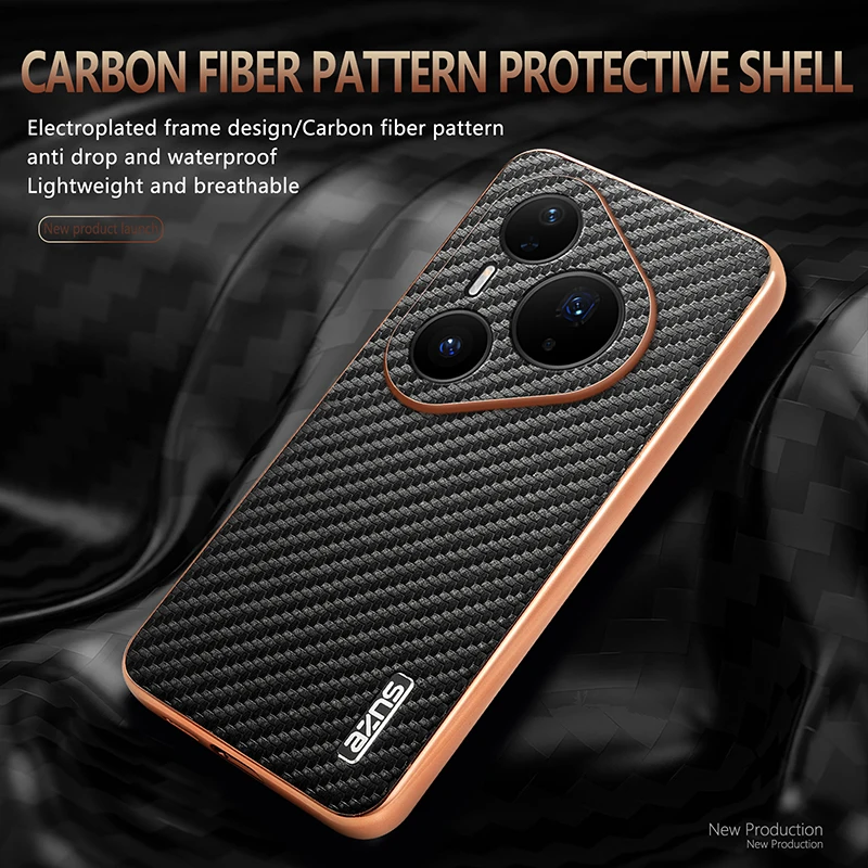 Luxury Carbon Fiber Texture Leather Case with Plated Soft Bumper Back Cover