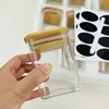 12 Units 200ml Square Glass Storage Jars Bamboo Cover Sealed Glass Bottle Kitchen Seasoning Storage Tank 6
