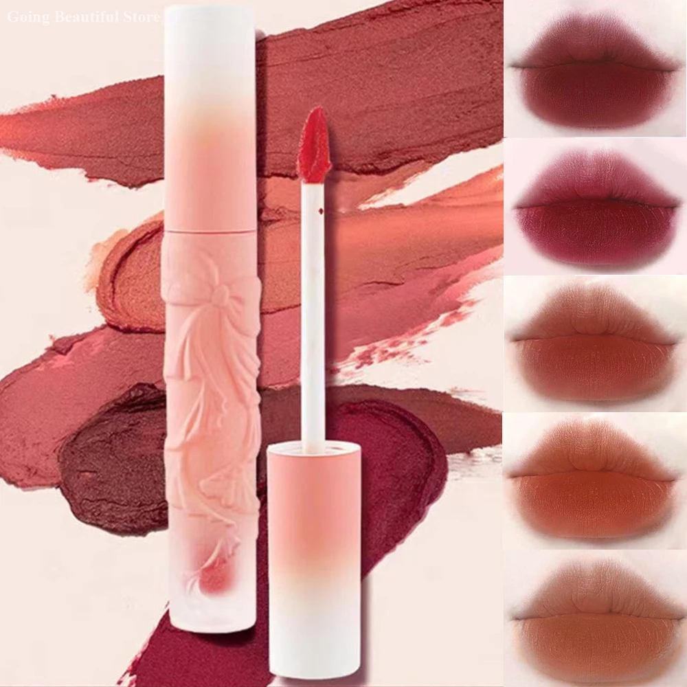Embossed Bow Lip Mud Velvet Matte Lip Gloss Student Cheap Moisturizing