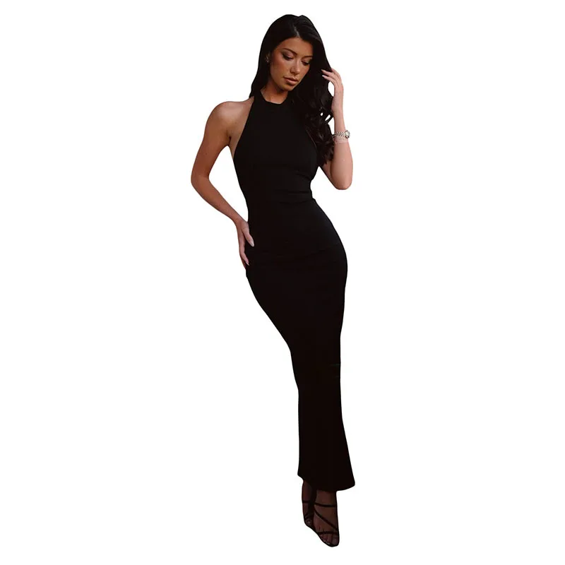 Amerikanische neue Damen bekleidung 2024 Herbst/Winter reiner Wunsch Stil sexy offene Rücken Krawatte Taille hängen Hals geteilt lang gewickelt Hüft kleid – Detail 7