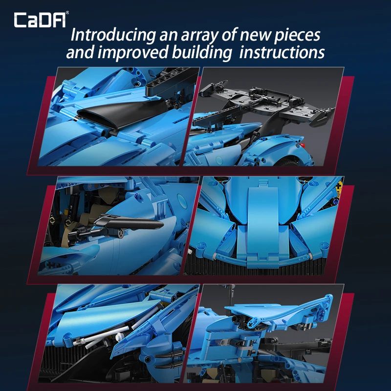 Cada 3865PCS 1:8 City Blue Racing Car V12 Hypercar Model Building