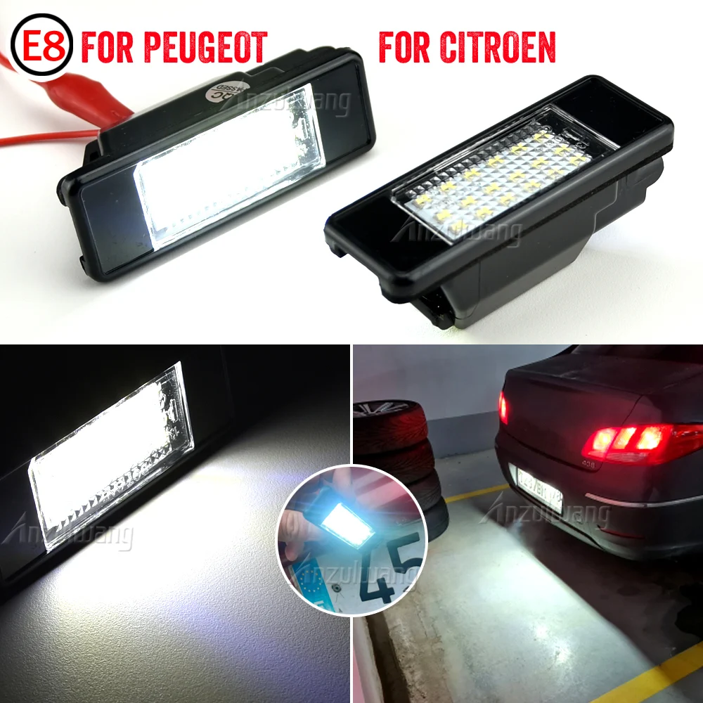 Kit 2 Ampoules LED Plaque Immatriculation 12V | Compatible Peugeot Citroën - Blanc 6500K