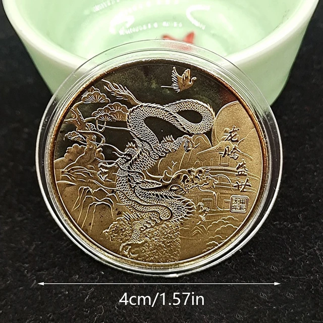 Pièces d'or et d'argent du dragon chinois, pièce d'or commémorative  porte-bonheur, médaille de collection en relief, cadeaux souvenirs, 2024