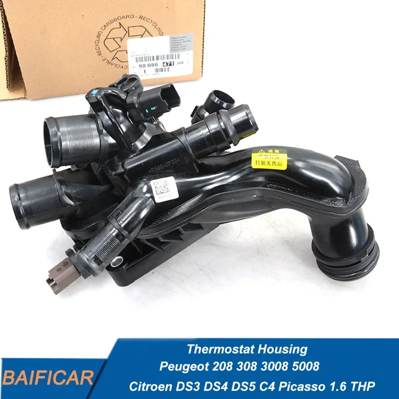 Baificar Coolant Thermostat Housing 9808647180 for Peugeot 208 308 3008 5008 Citroen DS3 DS4 DS5 C4 Picasso 1.6 THP engine coolant thermostat