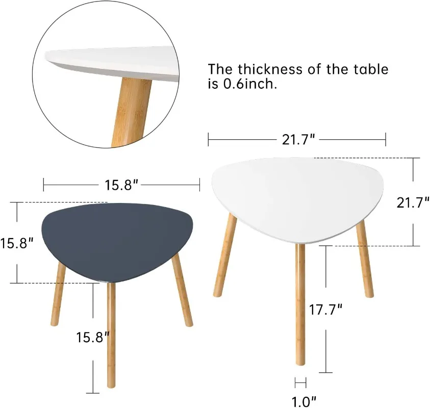 Bamboo Nesting Coffee Tables-Small Coffee Table for Living Room, Set of 2 Triangle End Table Modern Side