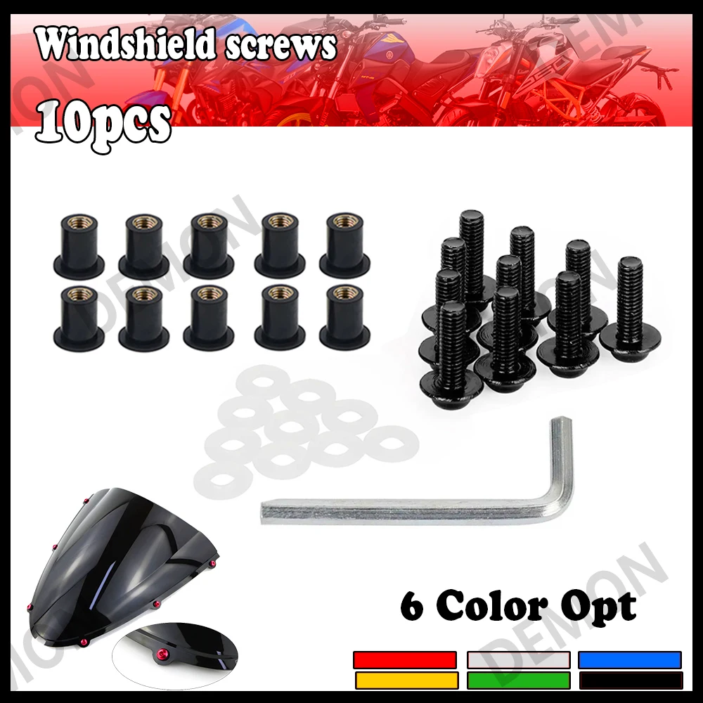 10PCS Aluminum Motorcycle M5 X 15mm Windshield Bolt Windscreen Screws Nut Fastener For Honda Suzuki Kawasaki Yamaha Ducati