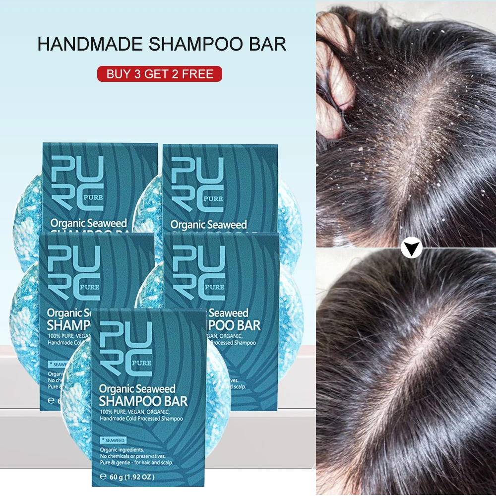 PURC Shampoo Bar Hair Care Bamboo Charcoal Seaweed Ginger Scalp Cleaning White Hair Darkening Anti-dandruff Growth