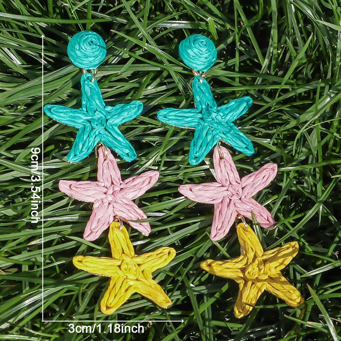Bohemian Fashion Raffia Starfish Earrings for Women Geometric Ocean Animal Rattan Knit Long Hanging Earring Summer Beach Jewelry