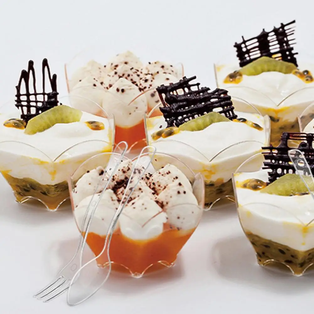 90ML Dessert Cup Mousse Container Chic Long Lasting Dessert Bowl Wide Opening Flower Shape Kitchen Accessories 24Pcs