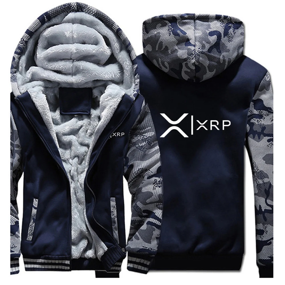 2025 Autumn Winter Mens Cryptocurrency Ripple XRP Logo Print Personality Patchwork Long Sleeve Cold Prevention Thickened Hoodies 5