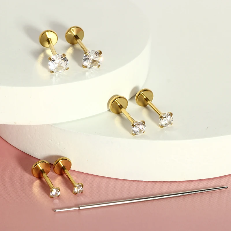 50pcs/lot 316 Stainless Steel Threadless Lip Stud Zircon Nose Stud for Women Men Labret Studs Earrings Piercing Jewelry 20G