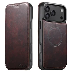 Full Coverage Leather Case with Magnetic Attachment, Wireless Charging, Card Slot - iPhone 15 Plus (KDS J05)