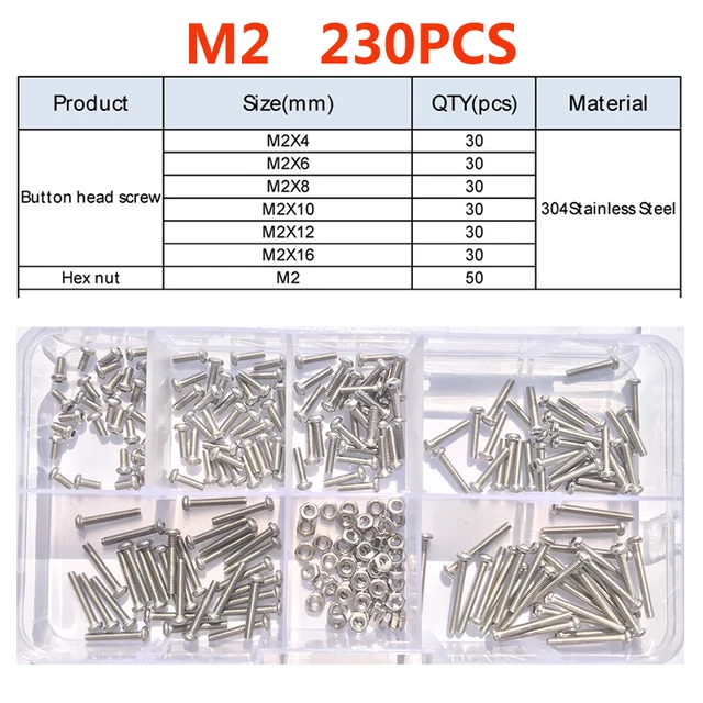 120434Pcs 304 Stainless Steel Hex Button Socket Head Cap Screw Hexagon