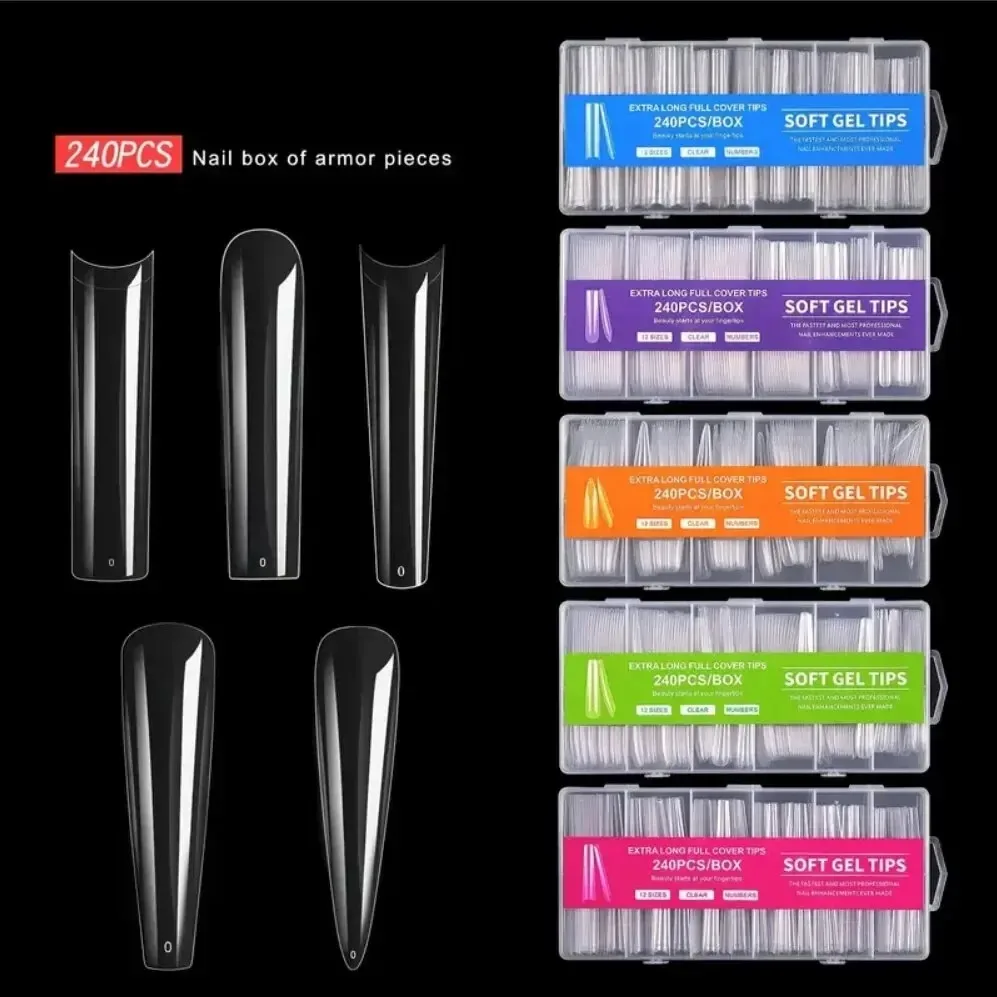 Nail Tips 240Pcs Extra Long C Curve Clear False Nail Tips Gel Acrylic Press On Nails Professional Home DIY With Box