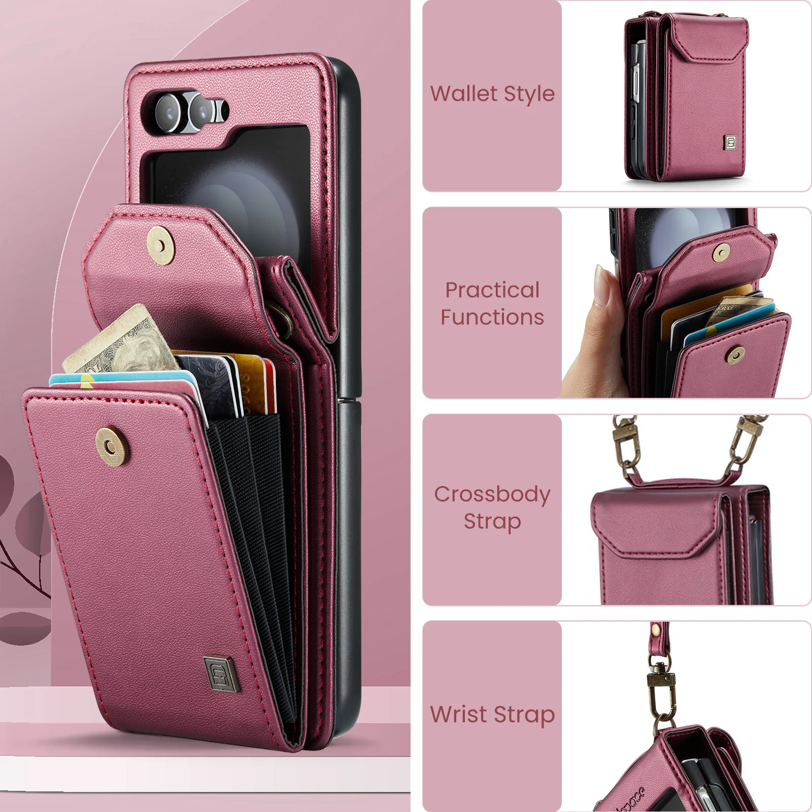 

For Samsung Z Flip5 Leather Wallet Protective Bag Case for Samsung Galaxy Z Flip 5 Flip5 5G Zflip5 Fall Protection Fashion Cover