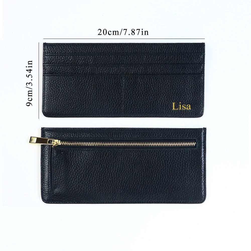 Elegant Genuine Leather Multi-Slot Card Case Wallet - Ultra-Thin Design with Premium Zipper