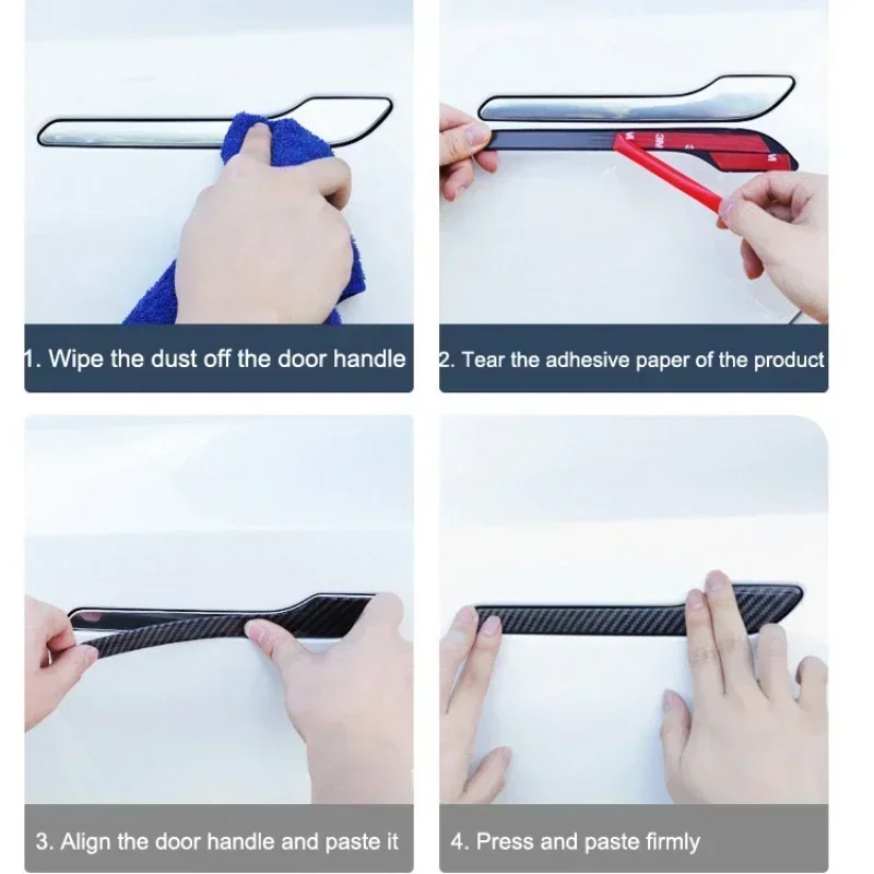 For Tesla Model 3 Model Y Model3 Carbon Fiber Black Chrome Car Door Handle Cover Trim Sticker Styling Auto Accessories