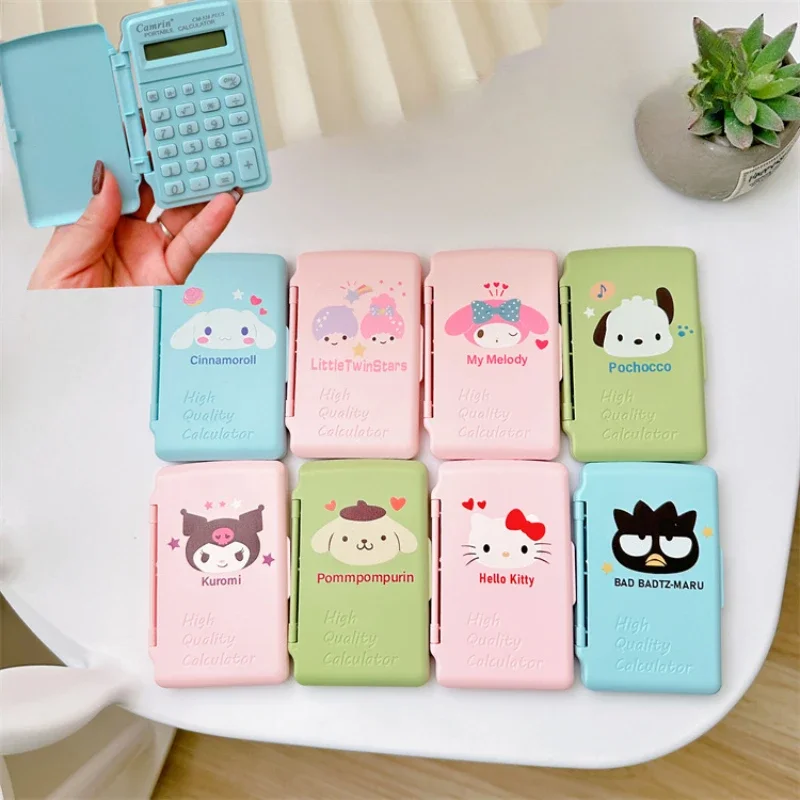 

Sanrio Portable Calculator Kawaii Hello Kitty Kuromi Students Push Cover Palm Calculator Girl Cute Learning Electronic Gifts