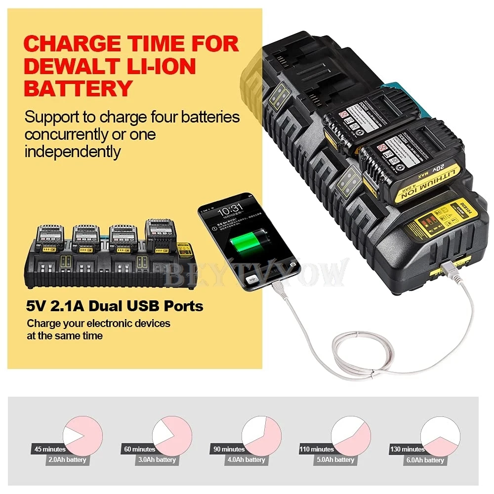For Dewalt Battery Charger 12V/20V Max Li-ion Batteries 4-Port Battery Charger R