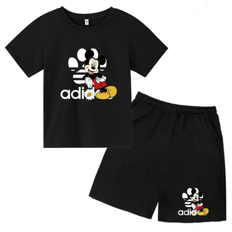 thumbnail image 1 of Camiseta y pantalones cortos con estampado de Mickey Mouse de verano para niños y adolescentes, traje de 2 piezas, ropa deportiva informal para niños y niñas, conjunto de moda Sunshine, 1 of 4