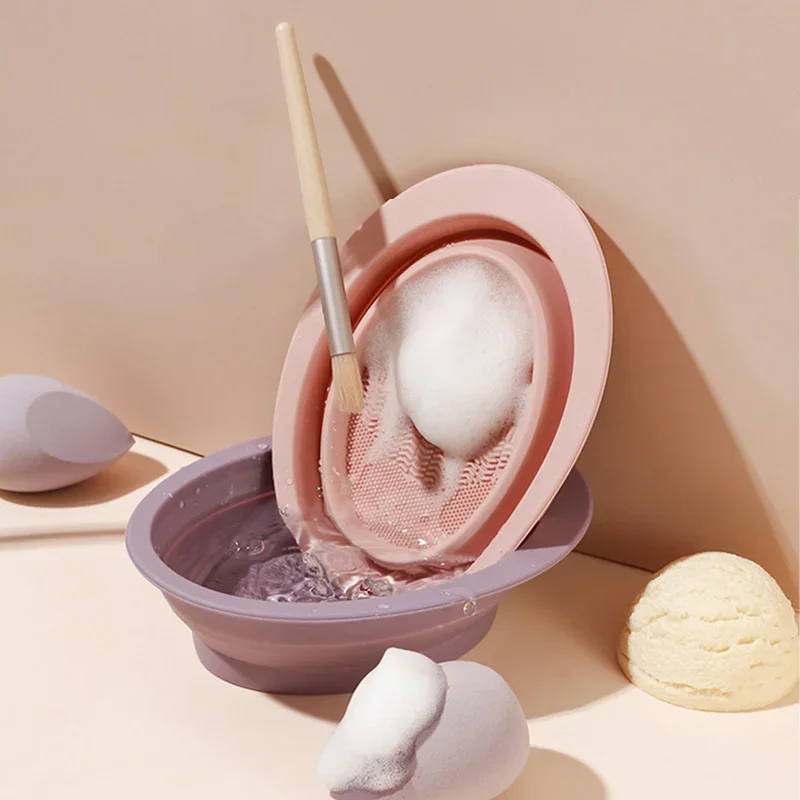 Silicone Foldable Makeup Brush Cleaning Bowl Powder Puff Beauty Egg Clean Pad Makeup Bristle Brushes Washing Tool Artifact