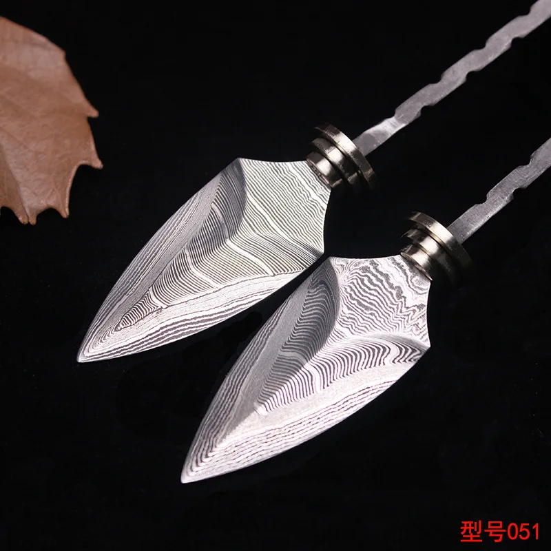 DIY Semi-finished Damascus Steel Net Pattern Pu'er Tea Knife Needle Accessories for Pu'er & Dark Tea Ceremony DIY Knife Bank