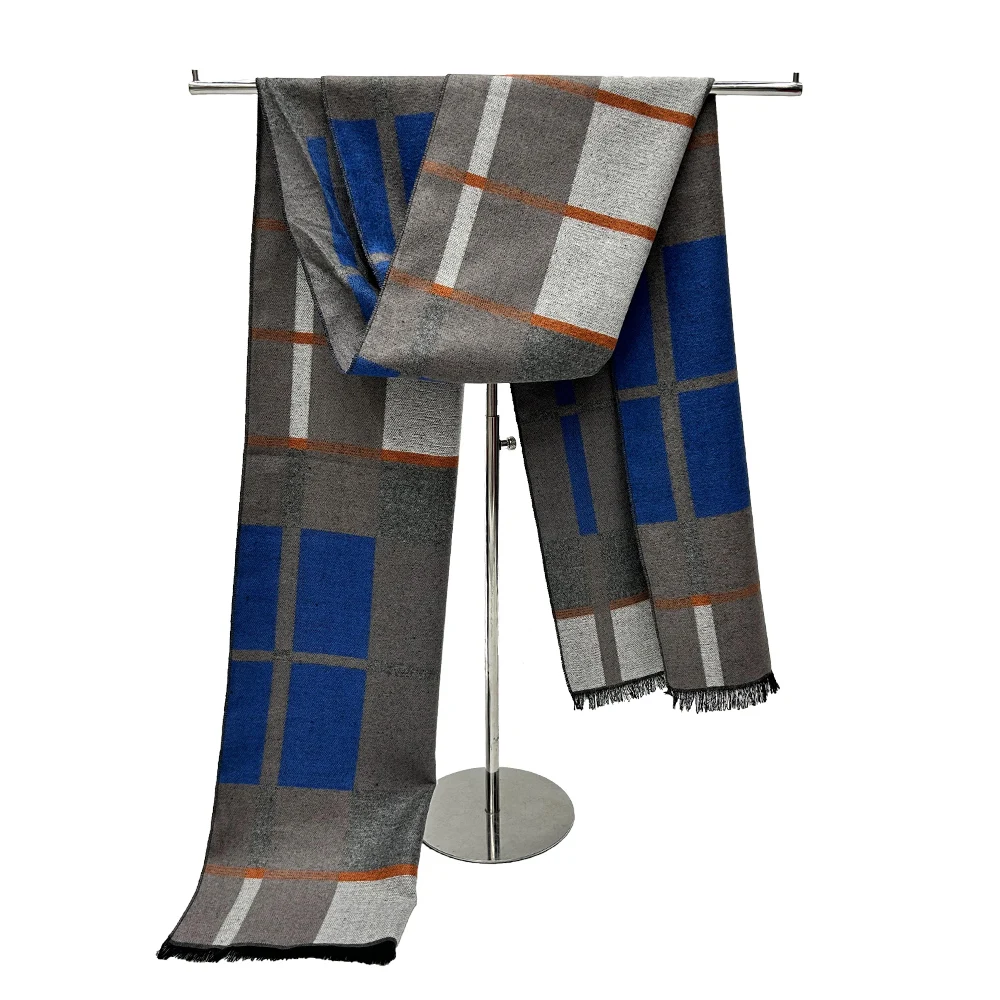 

Зимний мужской шарф, сохраняющий тепло шарф в клетку, повседневный модный брендовый дизайнерский вязаный шейный платок в стиле пэчворк, деловая шаль, накидка