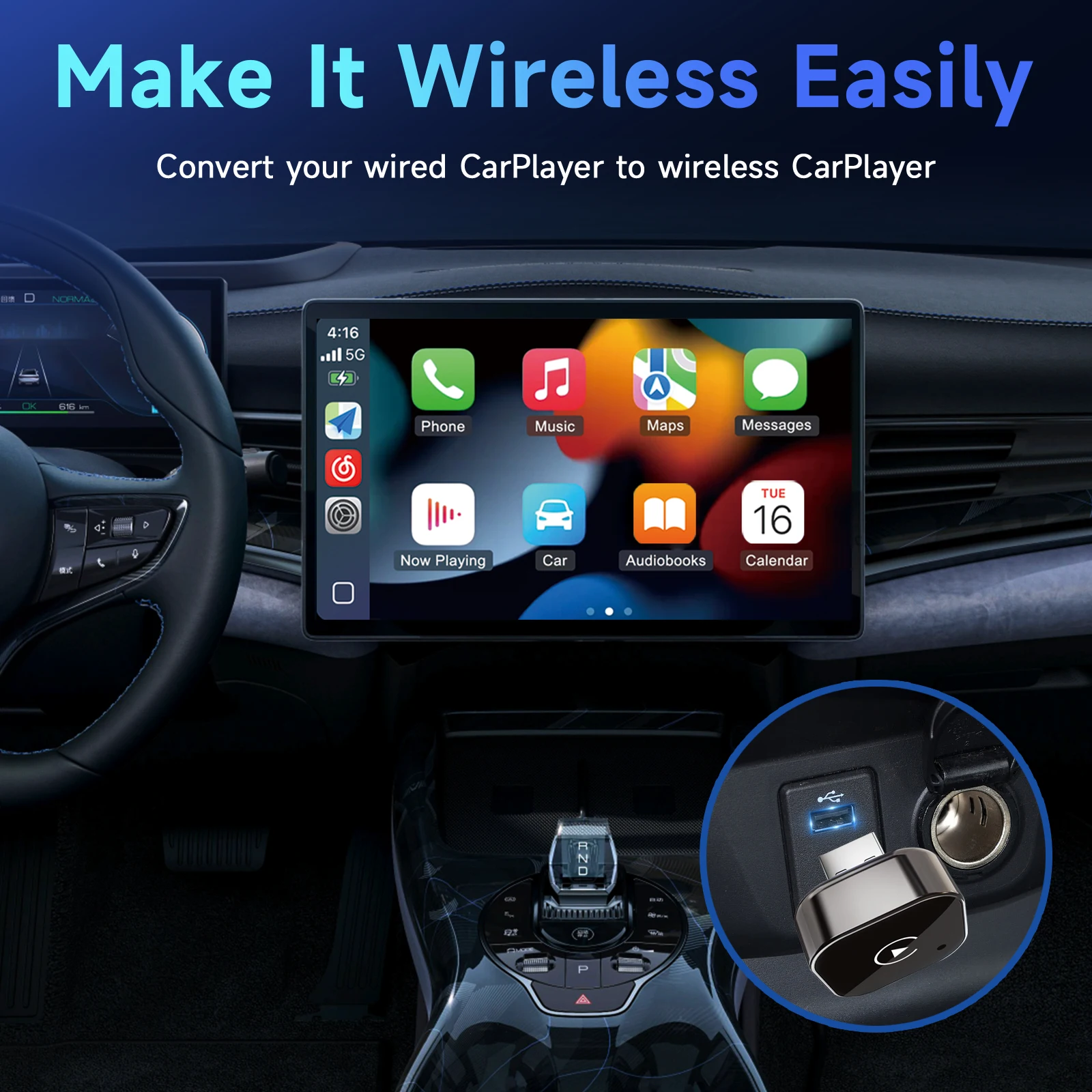 Pionray 2in1 Wireless CarPlay Adapter Android Auto AI Smart Box Car Intelligent Systems For VW Toyota Nissan Honda Ford Benz 