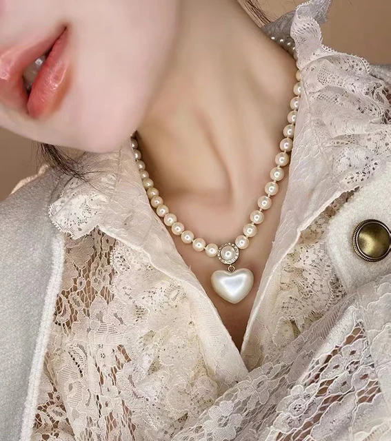 Luxury Pearl Heart Necklace For Woman Wedding Party Clavicle Chain