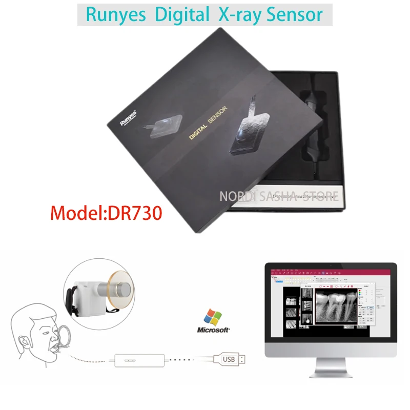 Runyes DR730 Dental X-Ray Sensor Dental Digital Intraoral X ray Rvg Sensor Imaging System Compatible with Most X-Ray Machines