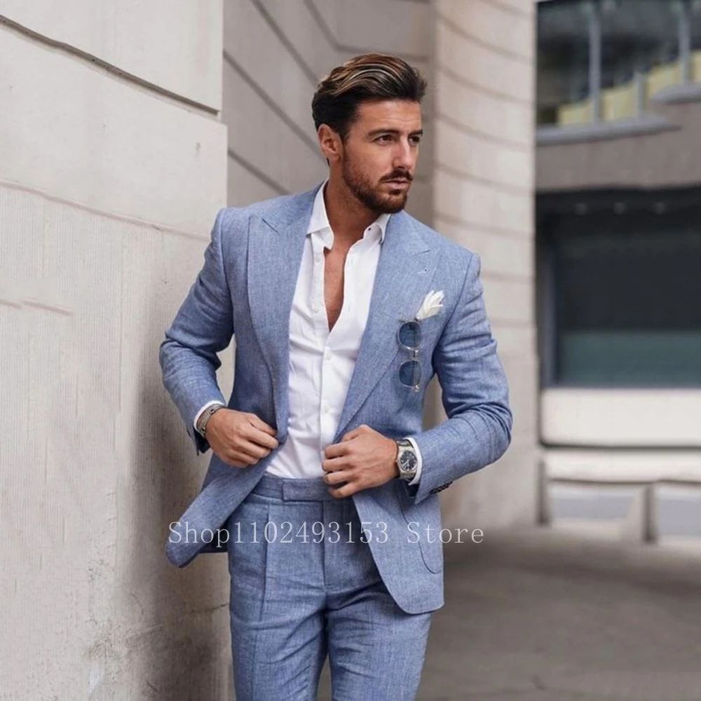 2023-New-Fashion-Linen-Male-Suits-Slim-Fit-Casual-Peak-Lapel-2-Pieces ...