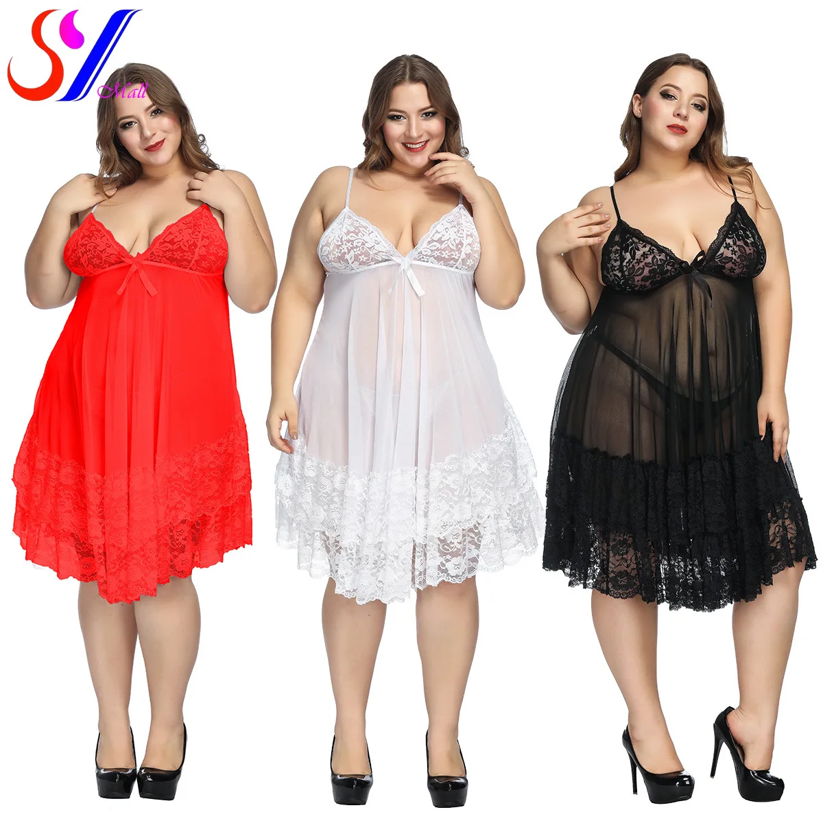 SY Large Size Women Nightdress Sexy Lingerie Sexy Nightwears Nightdress Pajamas Dresses For Women 5XL 6XL 7XL
