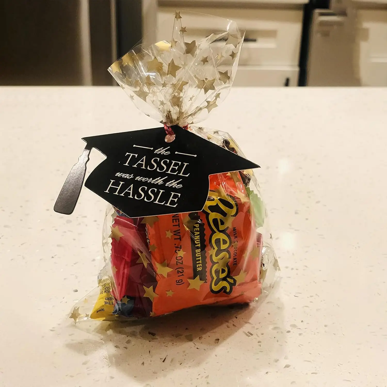 50 Stück Geschenkpapier mit Sternmotiv, Cello-Zellophan-Leckerli-Beutel, Party-Geschenktüten für Bäckerei, Geburtstag, Hochzeit, Party-Dekorationen – Detail 3