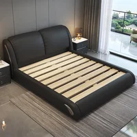 Lit double noir moderne de style italien pour chambre principale, lit de mariage luxueux, accessoires de maison et meubles de chambre 4