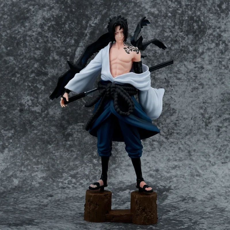 Naruto Spell Seal Uchiha Sasuke Figure 27CM Kusanagi Sword Raven Wooden Base Model Anime Collection Ornament Toy Gift