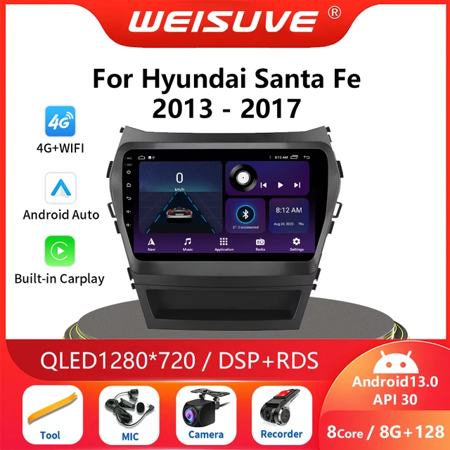 9" Android 13 Car Radio Multimedia Video Player 2 Din For Hyundai Santa Fe 2013 2014 2015 2016 2017 Navi Head Unit Auto Carplay