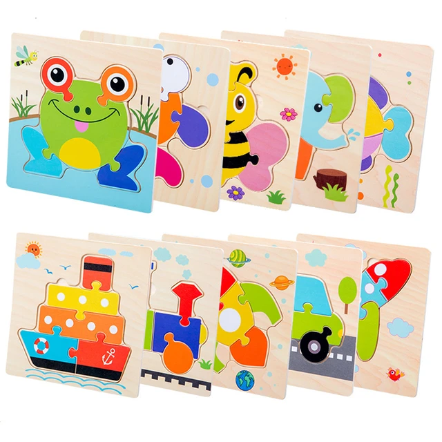 Toddler Puzzle Wooden Toy 3D Cartoon Animal Intelligence Puzzle