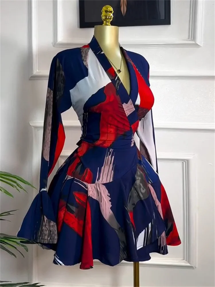 Wmstar Dresses for Women Wholesale Sweet Printed  V Neck Tie Flared Sleeve High Waisted Midi Dress New in Summer Fall 2025