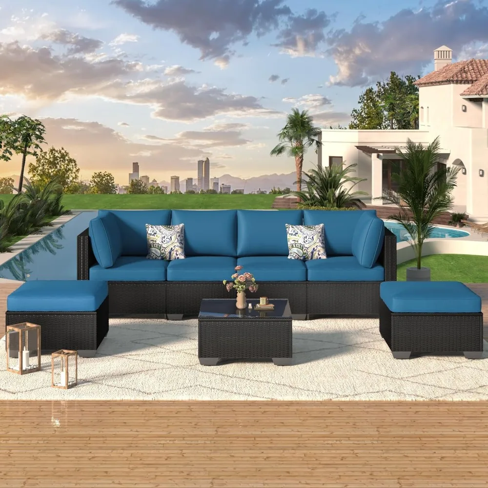 7-Piece Rattan Wicker Patio Sectional Set 1