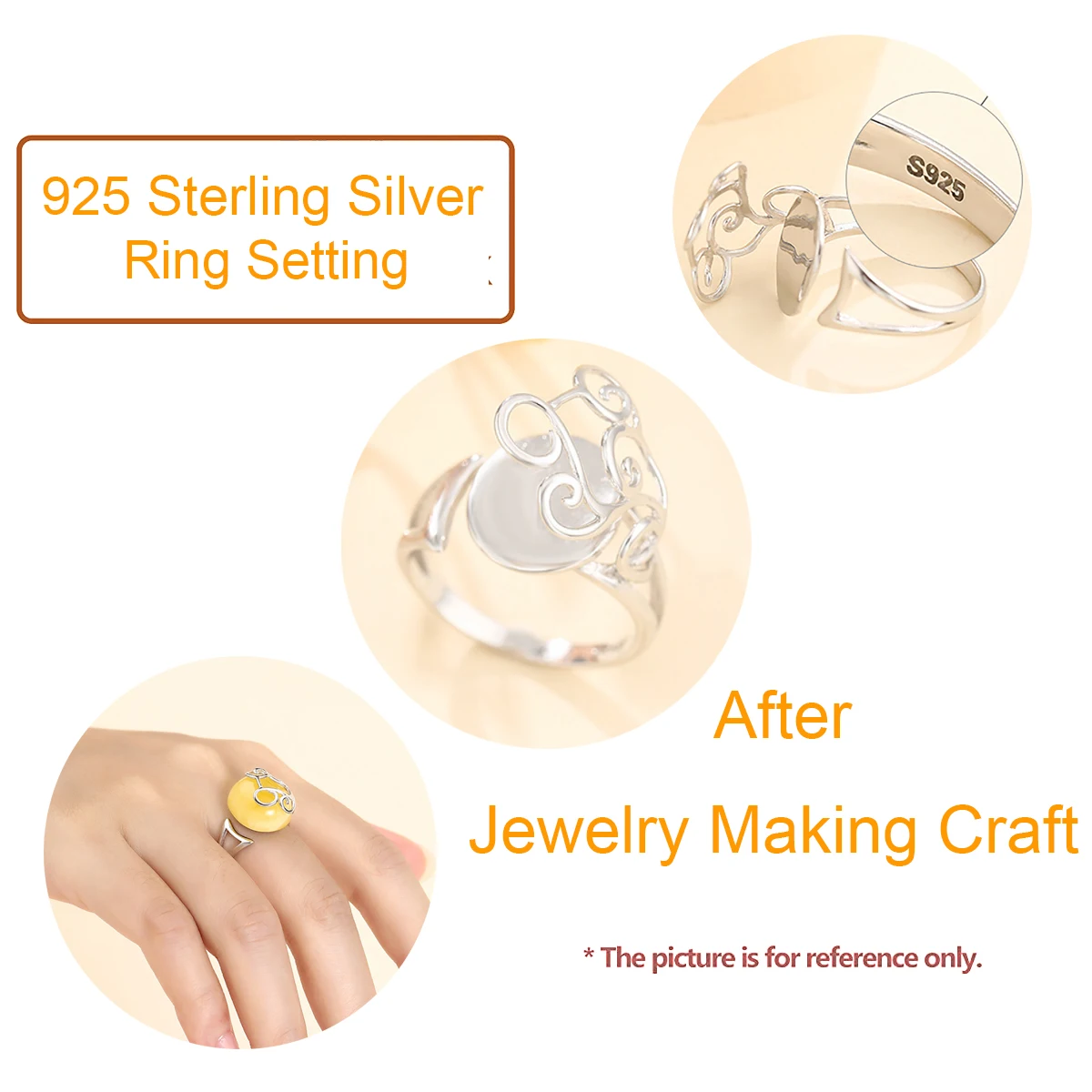 925 Sterling Silver Adjustable Prong Ring Base Finding for 11X12.5mm Oval Gemstone Setting DIY Jewelry Gift for Women