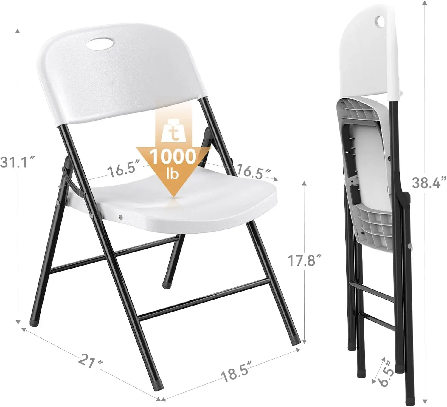 650 Weight Limit Heavy Duty Plastic Folding Chair with Reinfoced Steel Frame for Indoor and Outdoor, Wedding, Party, Restaurant 3