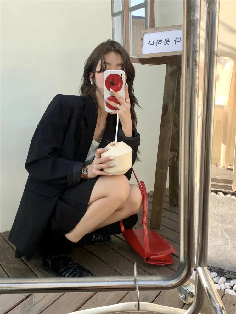 Korean Fashion Solid Two-piece Skirt Set Women Single Breasted Blazer Coat + Pleated Mini Skirt Autumn Office Lady Casual Suits