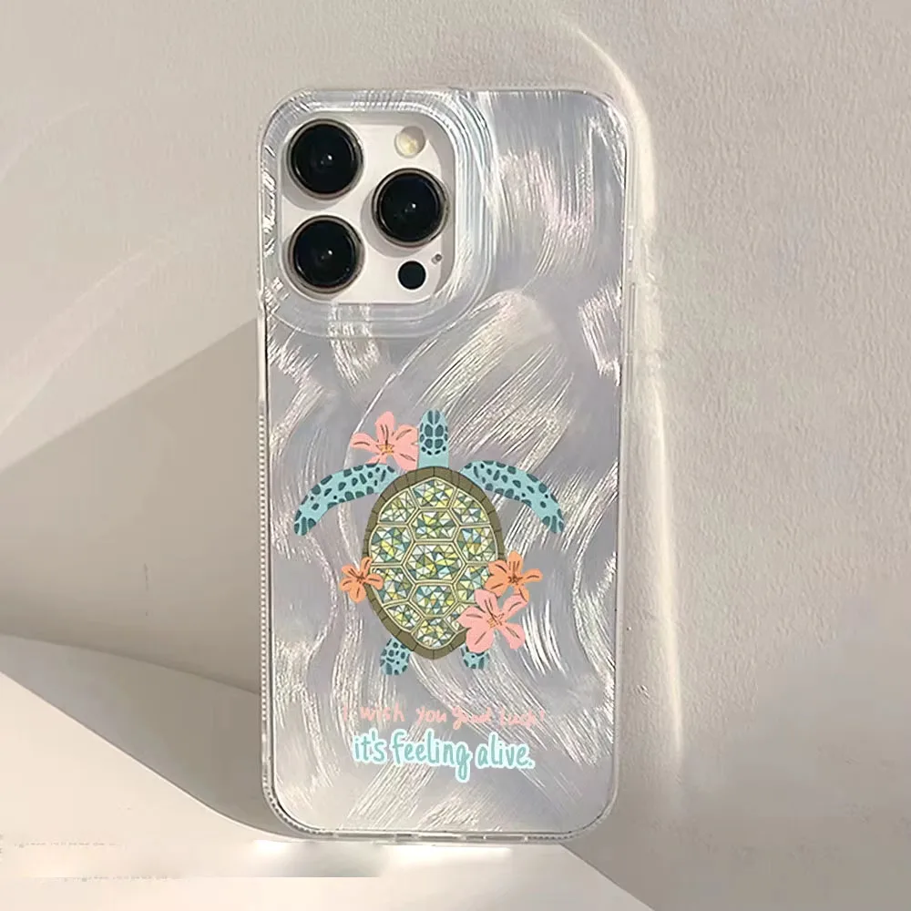 Chic Black Cat Phone Case with Laser Silver Feather Texture - Shockproof Cover
