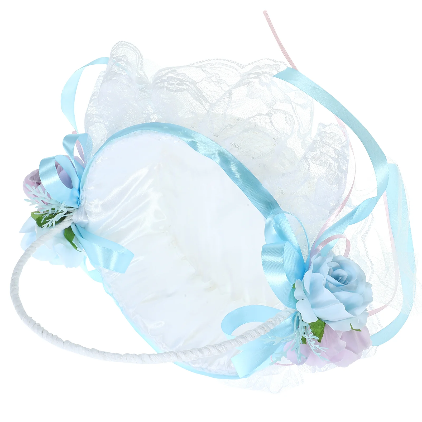 

Wedding Flower Basket Hamper Girl Baskets for Weddings Packing with Handle Happy Portable Party Iron Petal Handheld Bowknot