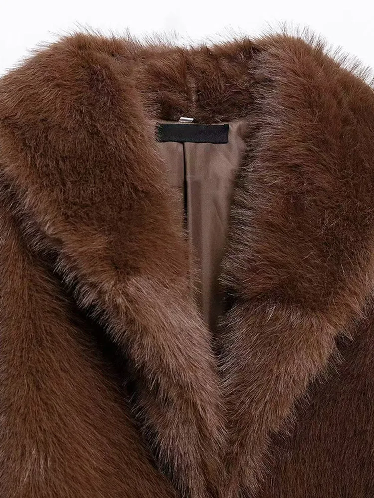 Luxury Lapel Faux Fur Short Coat For Women Casual Fluffy Full Sleeve Warm Female Jacket Autumn Winter Lady Commuter Outerwears﻿ 4