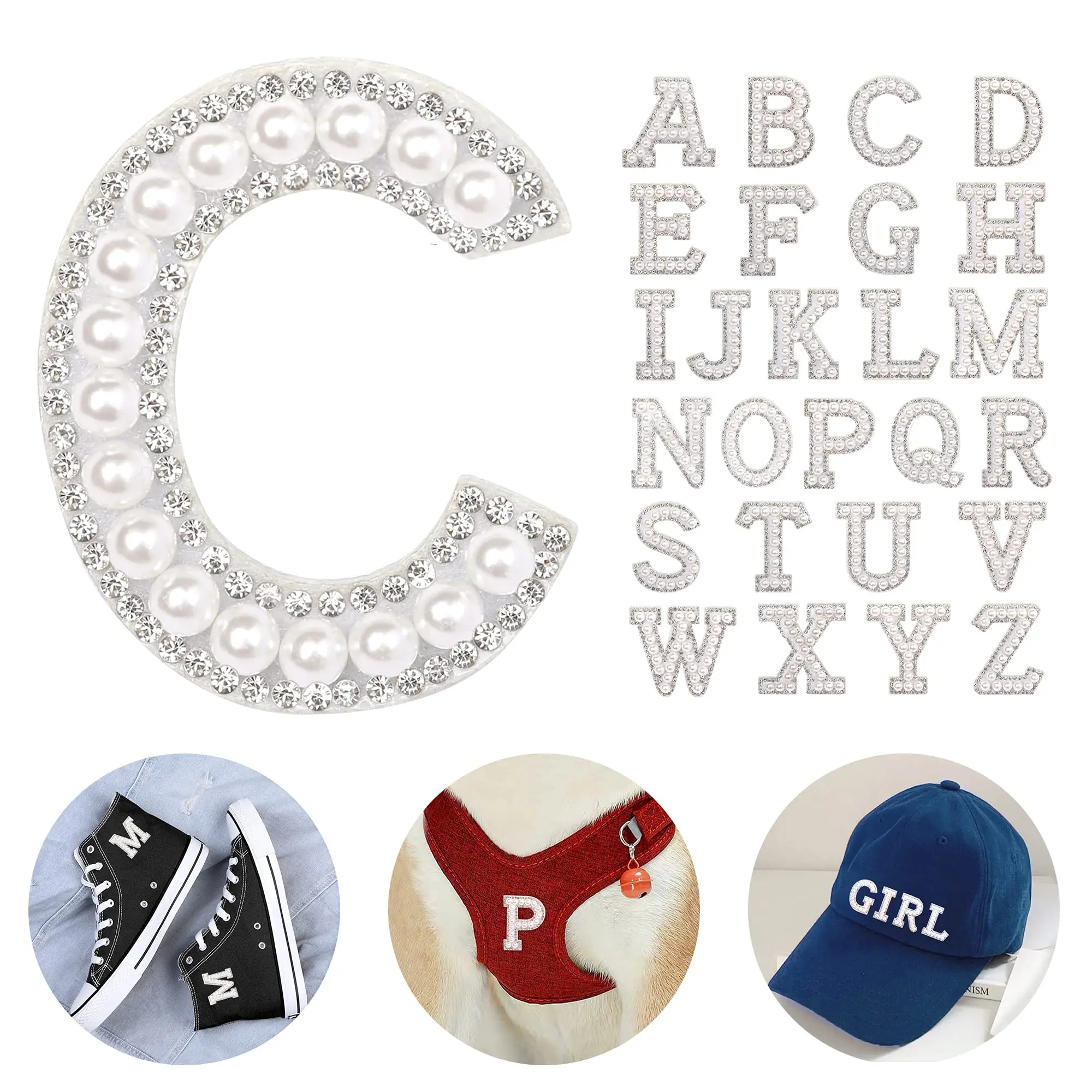 Pearl Rhinestone English Letter Patch Pearls Letter Patches Glitter